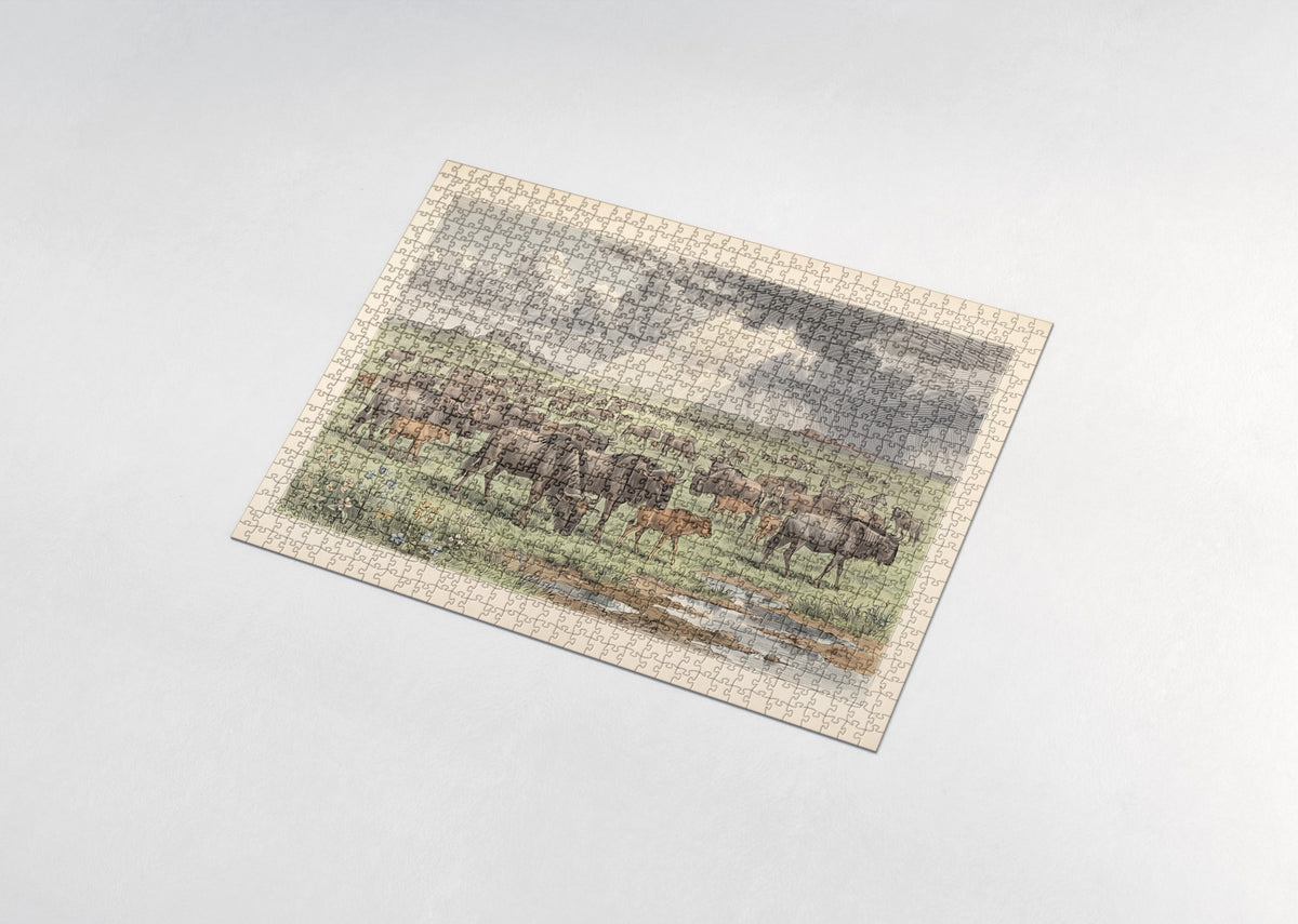 Wildebeest Herd Under the Storm Clouds jigsaw puzzle - assembled puzzle