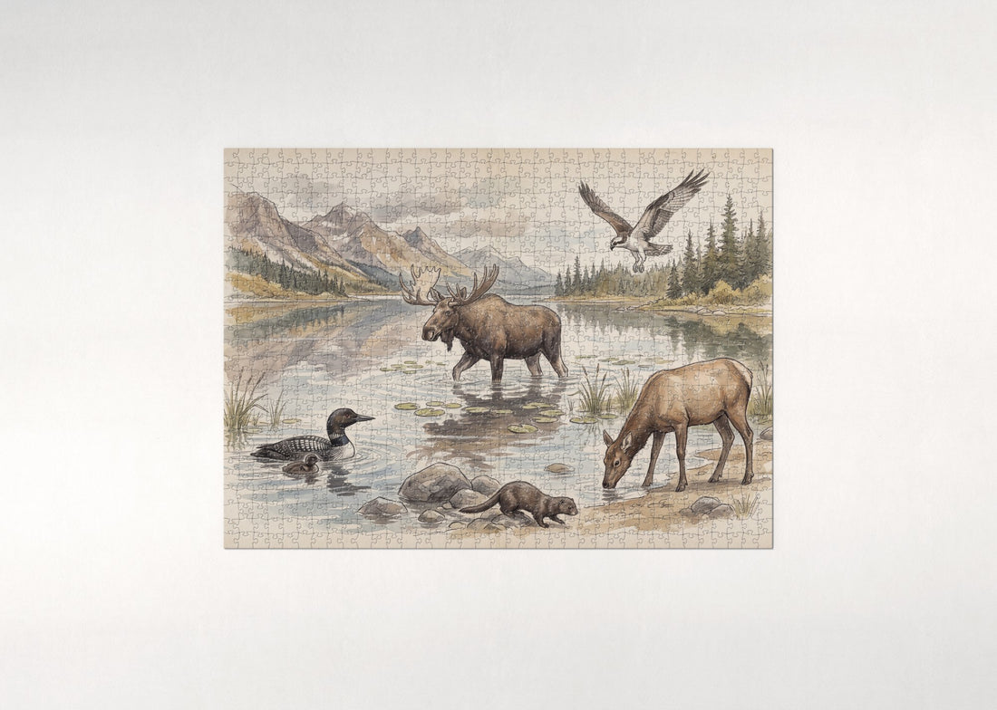 Wildlife at the Mountain Lake jigsaw puzzle - gift box
