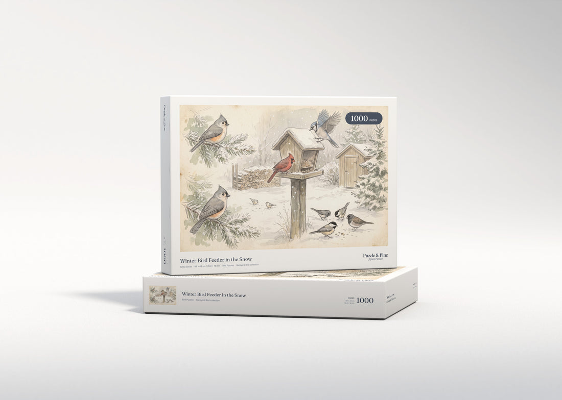 Winter Bird Feeder in the Snow jigsaw puzzle - gift box