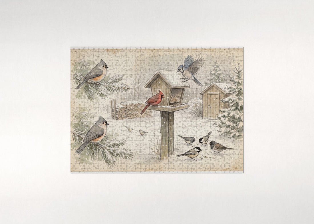 Winter Bird Feeder in the Snow jigsaw puzzle - gift box