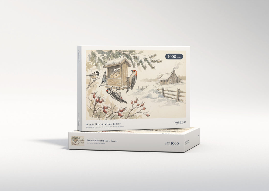 Winter Birds at the Suet Feeder jigsaw puzzle - gift box
