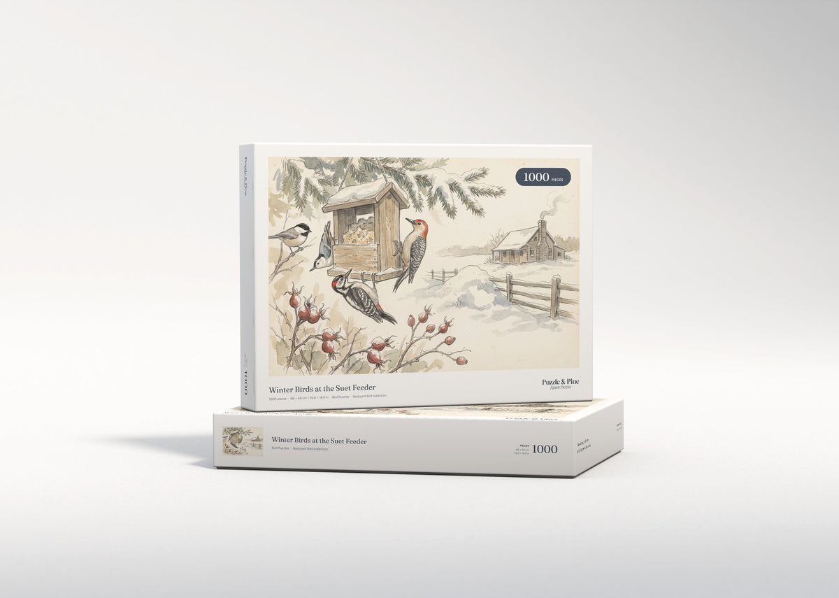 Winter Birds at the Suet Feeder jigsaw puzzle - gift box