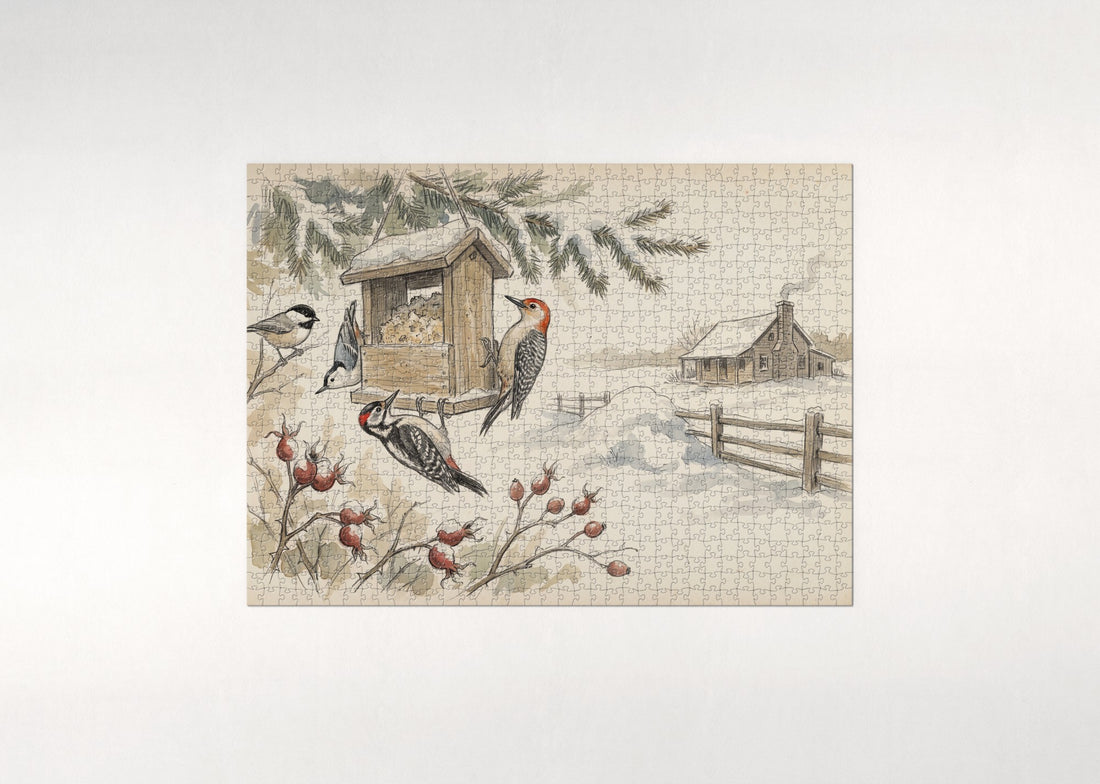 Winter Birds at the Suet Feeder jigsaw puzzle - gift box