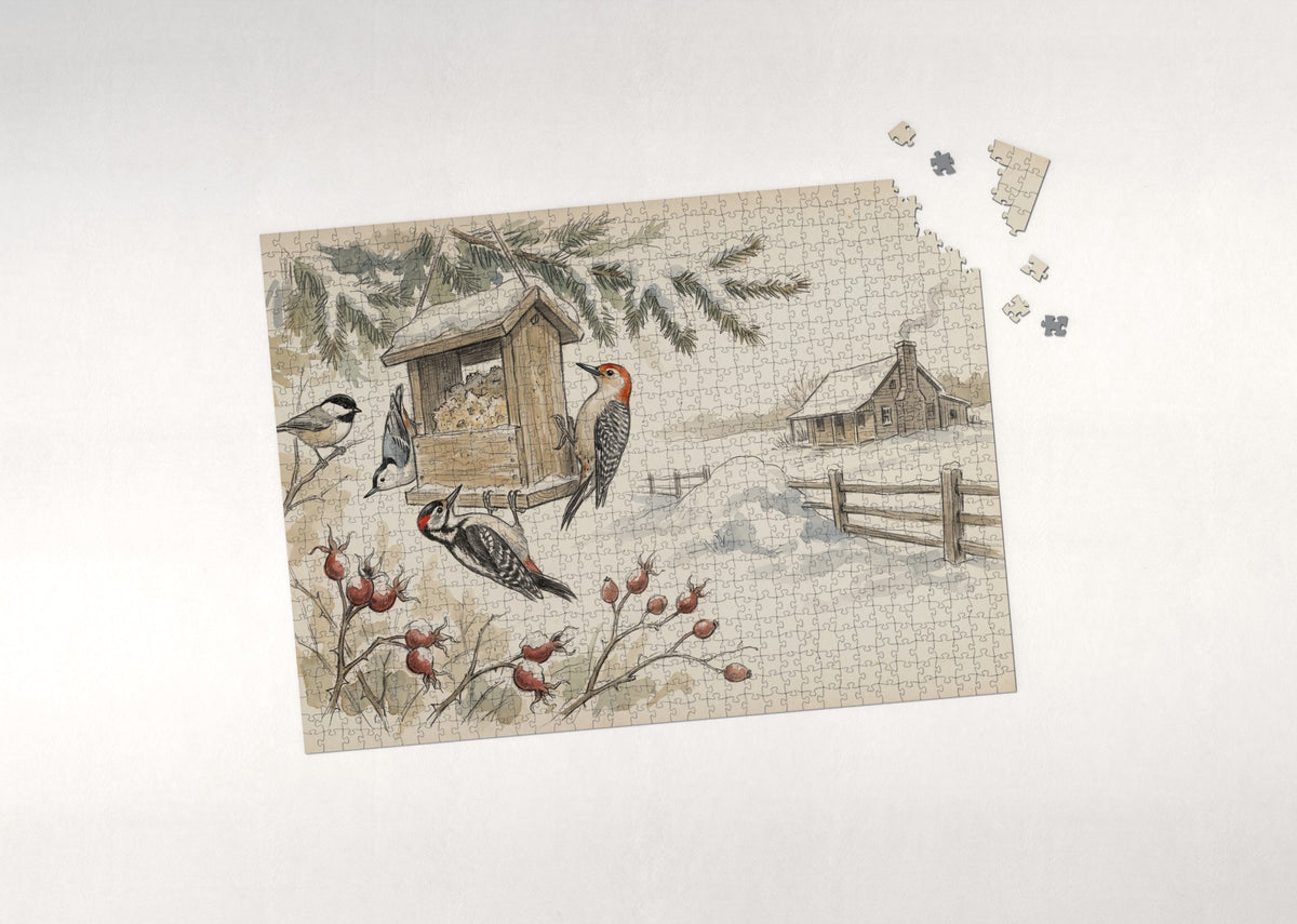 Winter Birds at the Suet Feeder jigsaw puzzle - puzzle with loose pieces