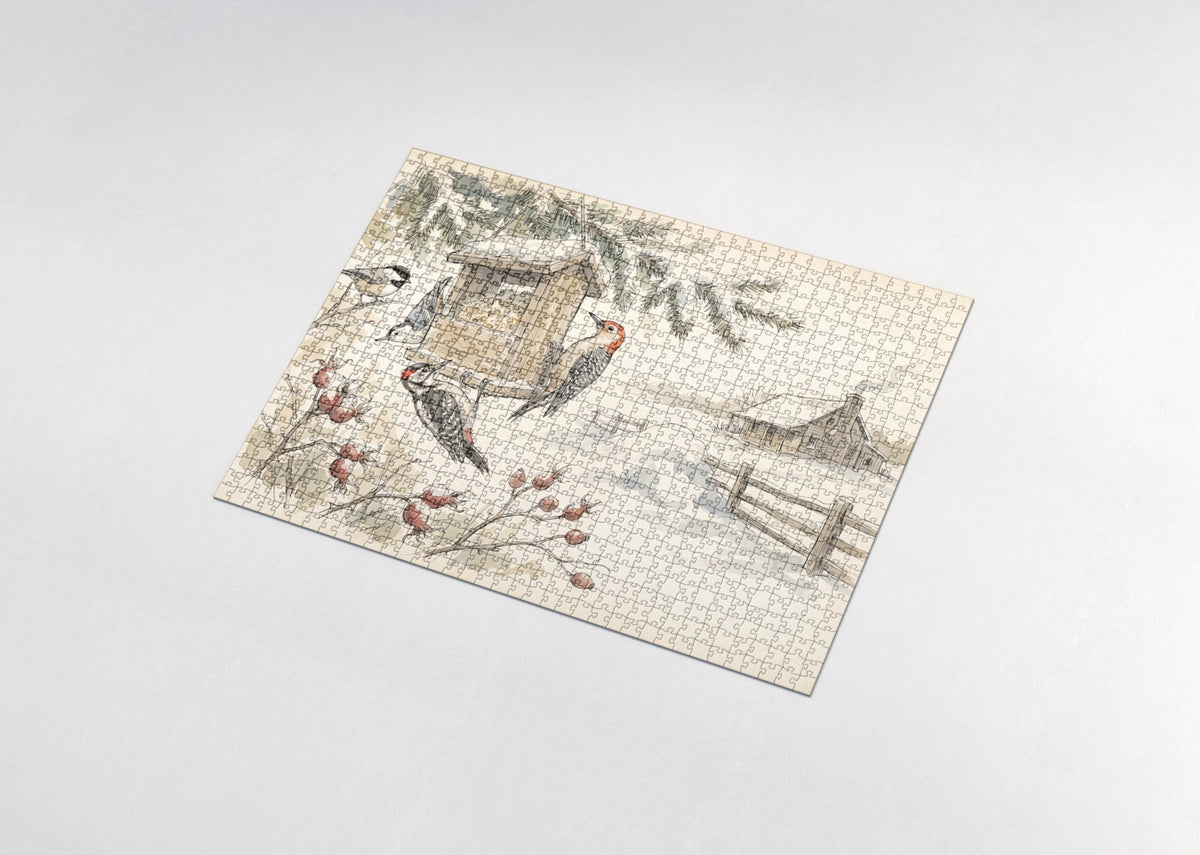 Winter Birds at the Suet Feeder jigsaw puzzle - assembled puzzle