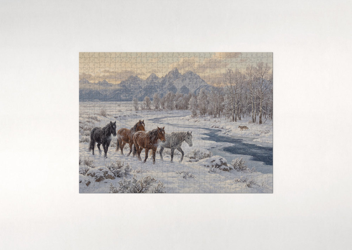 Winter Herd in the Snowfield jigsaw puzzle - flat puzzle