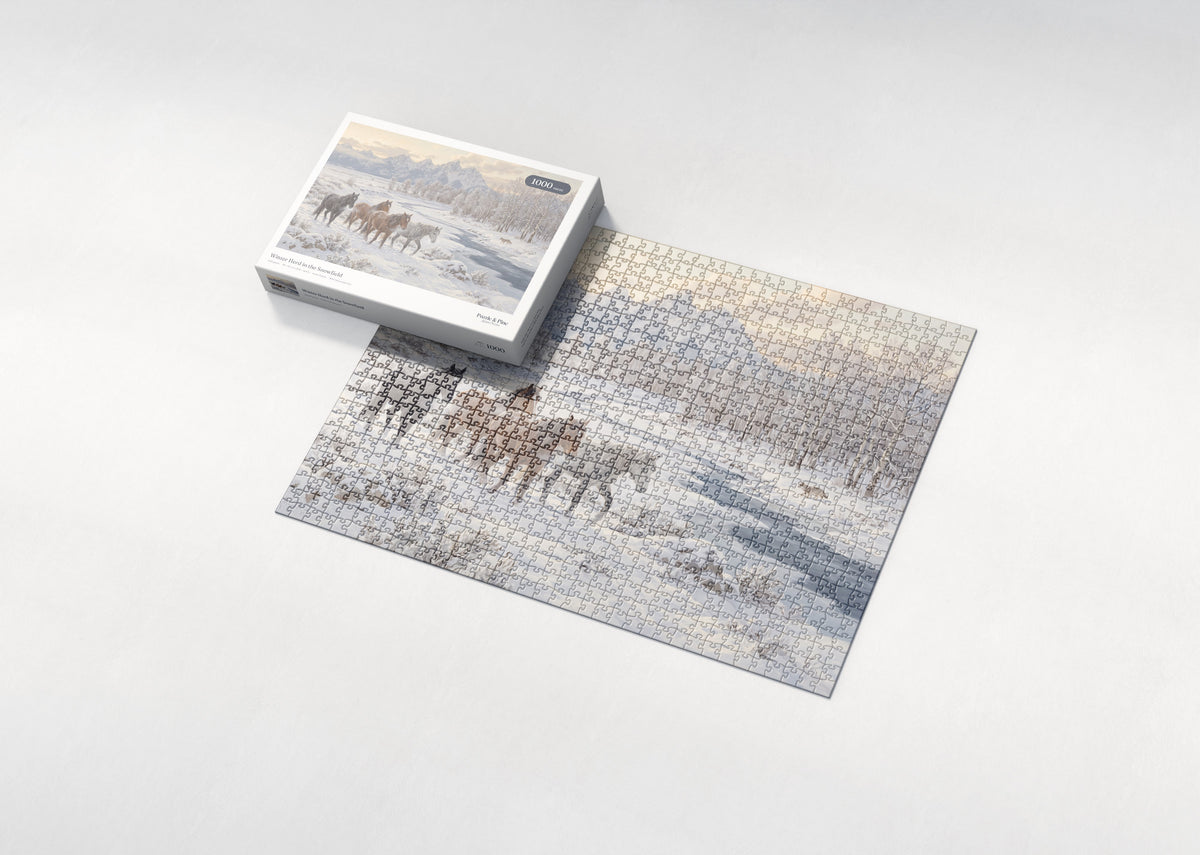 Winter Herd in the Snowfield jigsaw puzzle - box and puzzle