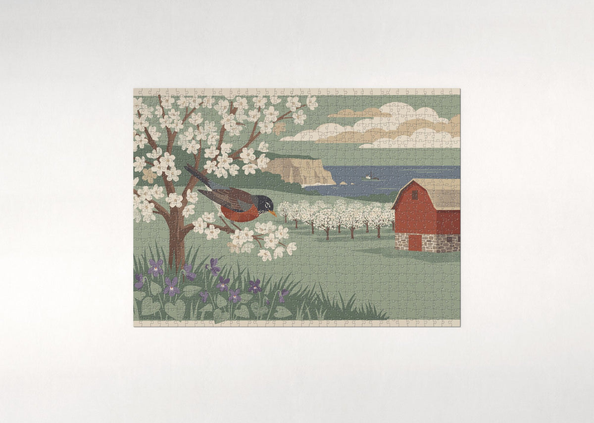 Wisconsin State Bird and Flower: American Robin and Violet jigsaw puzzle - flat puzzle