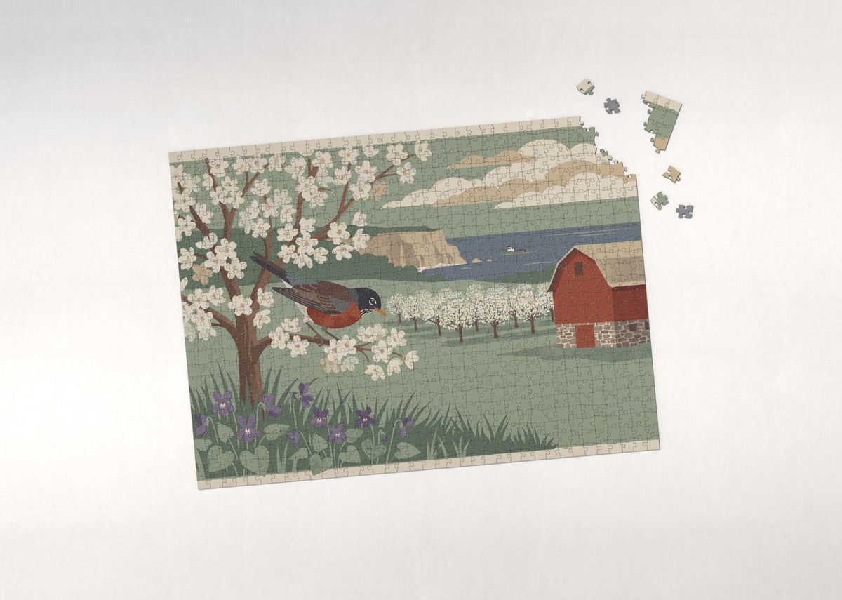 Wisconsin State Bird and Flower: American Robin and Violet jigsaw puzzle - puzzle with loose pieces