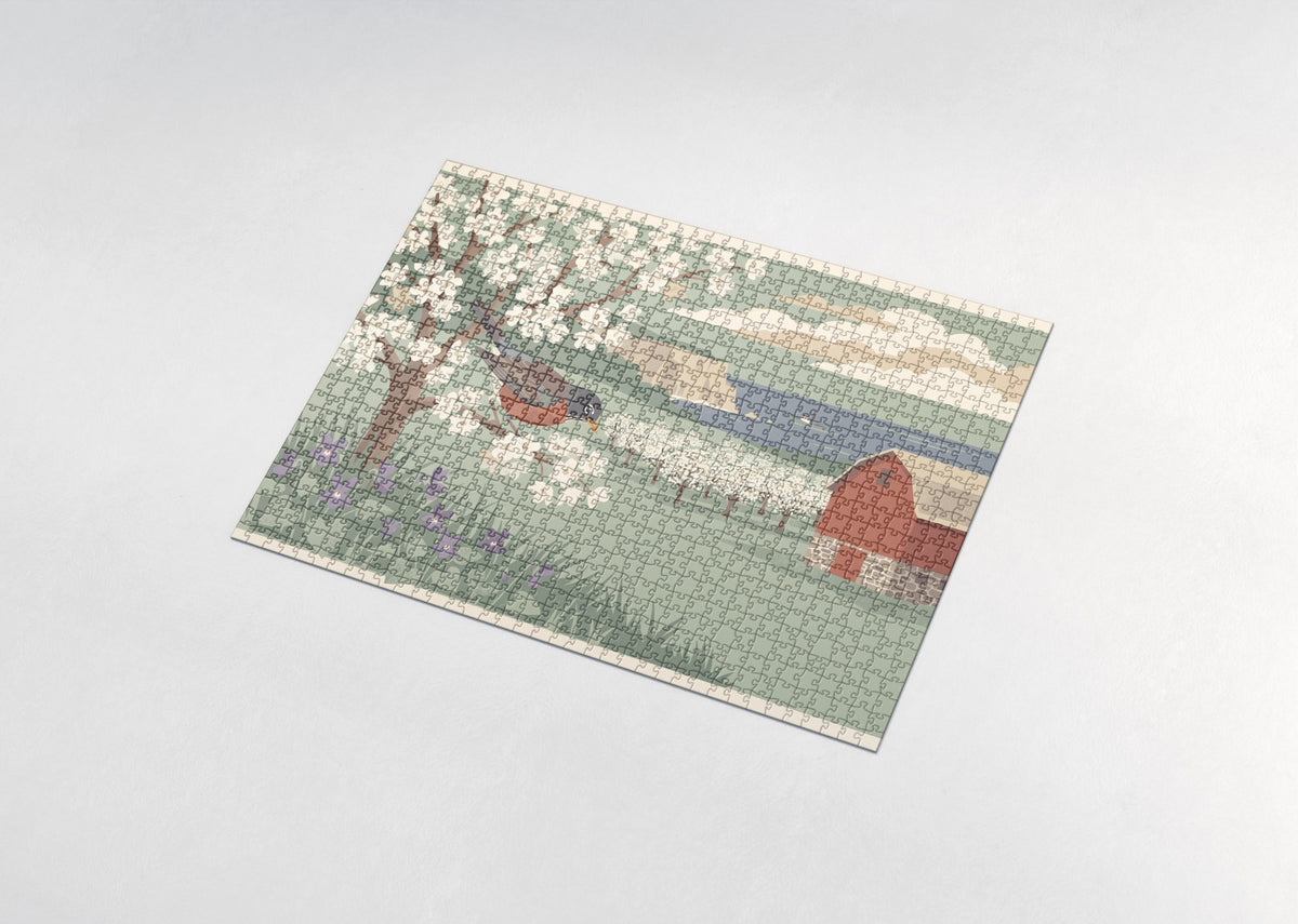 Wisconsin State Bird and Flower: American Robin and Violet jigsaw puzzle - assembled puzzle