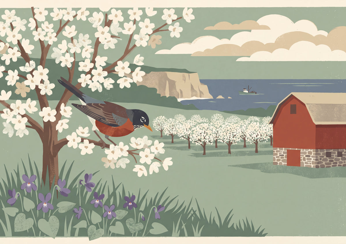Wisconsin State Bird and Flower: American Robin and Violet jigsaw puzzle