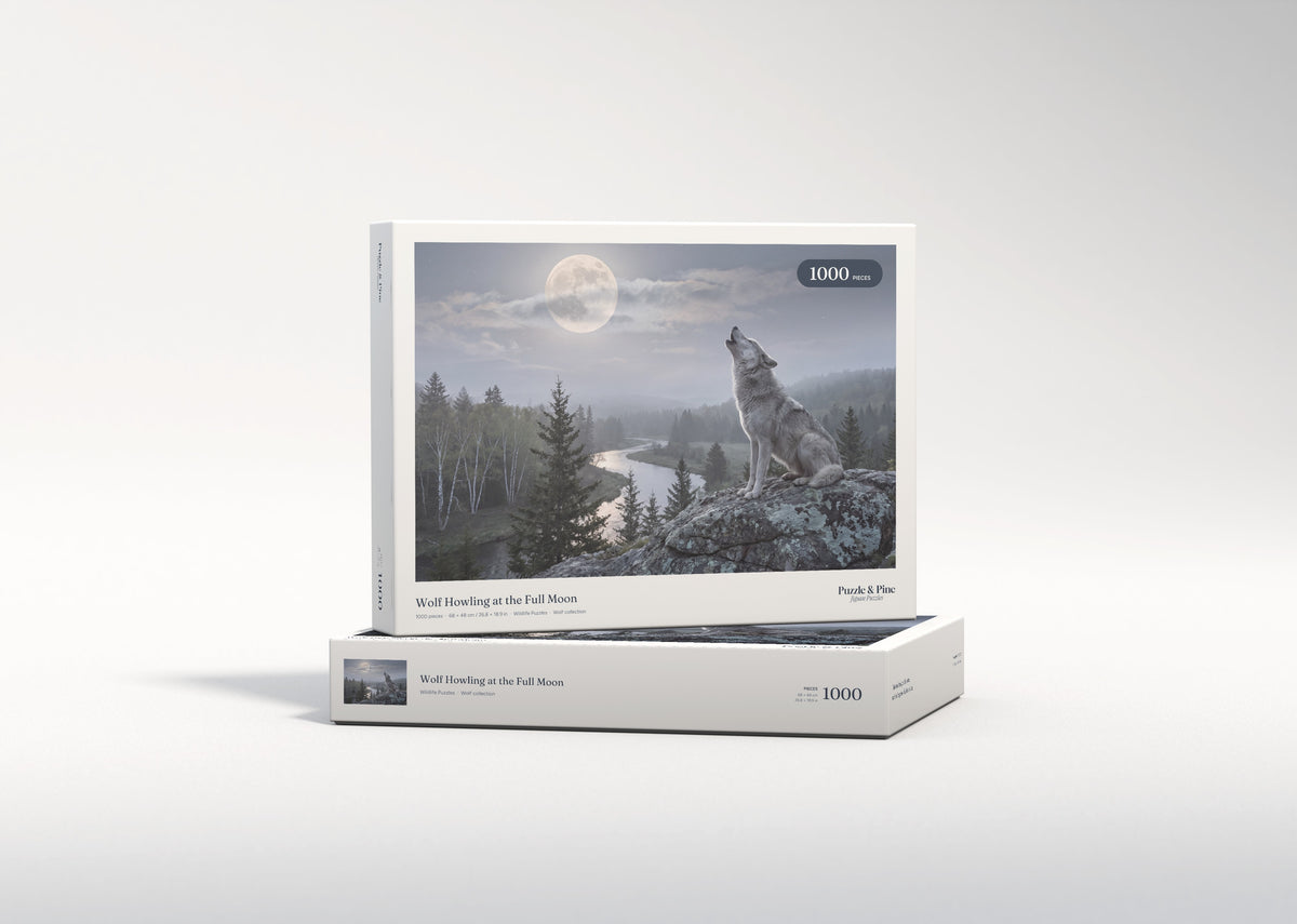 Wolf Howling at the Full Moon jigsaw puzzle - gift box
