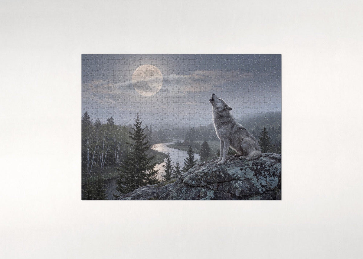 Wolf Howling at the Full Moon jigsaw puzzle - flat puzzle