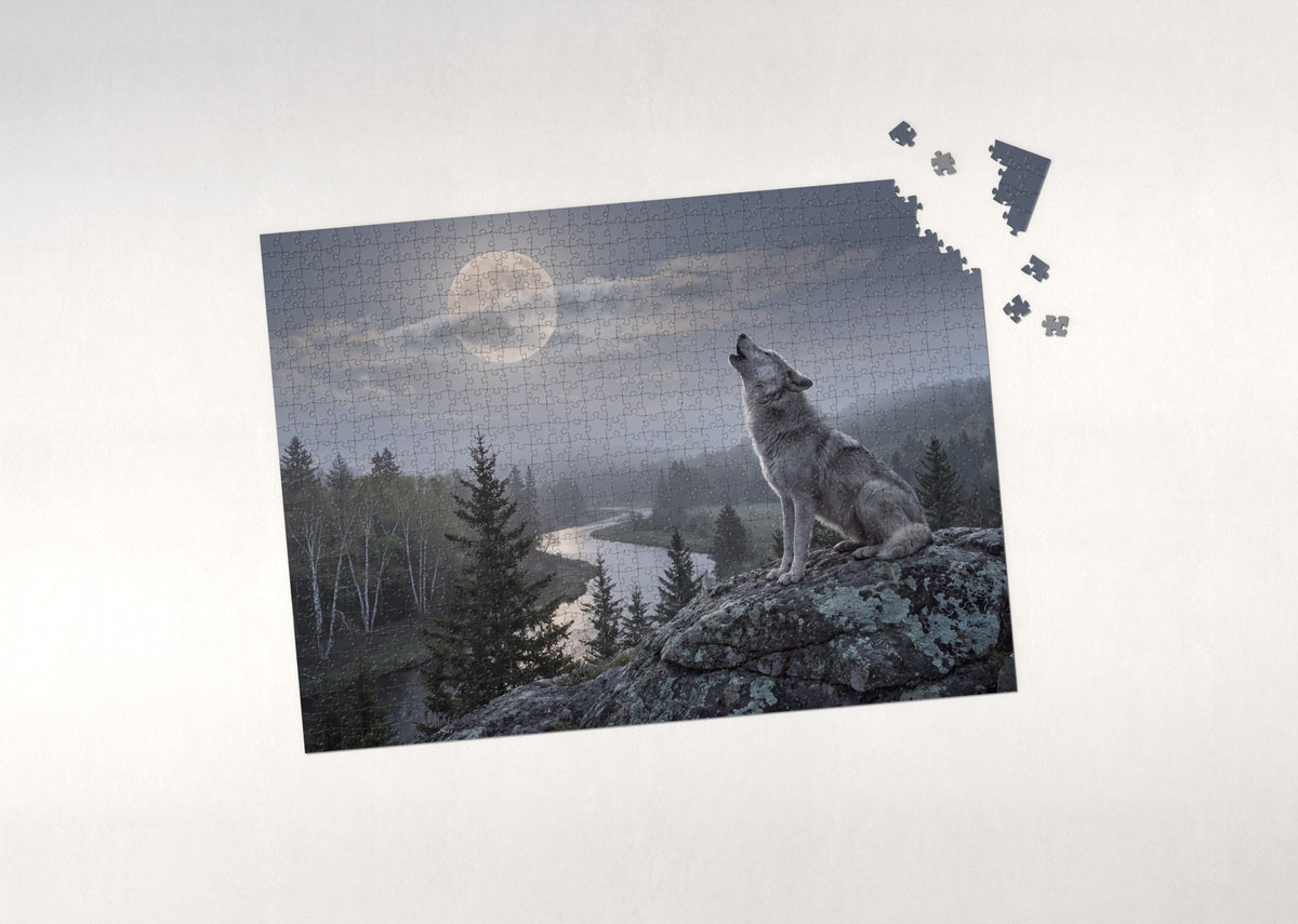 Wolf Howling at the Full Moon jigsaw puzzle - puzzle with loose pieces
