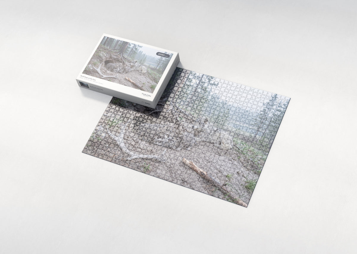 Wolf Pups at the Den jigsaw puzzle - box and puzzle
