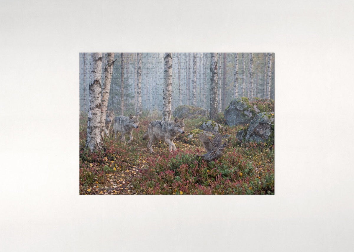 Wolves Running Through the Birch Forest jigsaw puzzle - flat puzzle