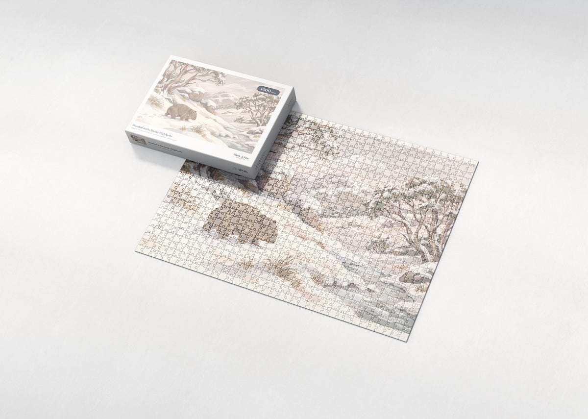 Wombat in the Snowy Highlands jigsaw puzzle - box and puzzle