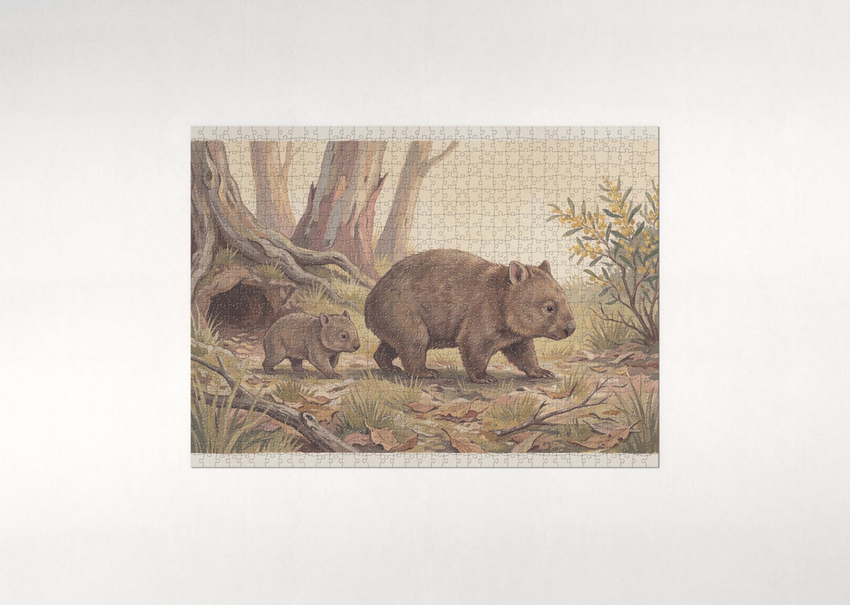 Wombat Mother and Joey jigsaw puzzle - flat puzzle