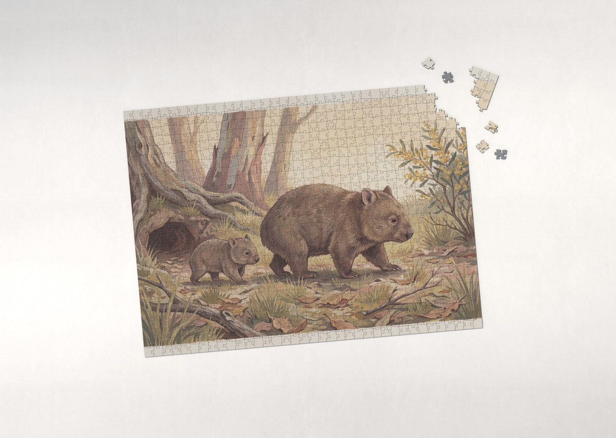 Wombat Mother and Joey jigsaw puzzle - puzzle with loose pieces