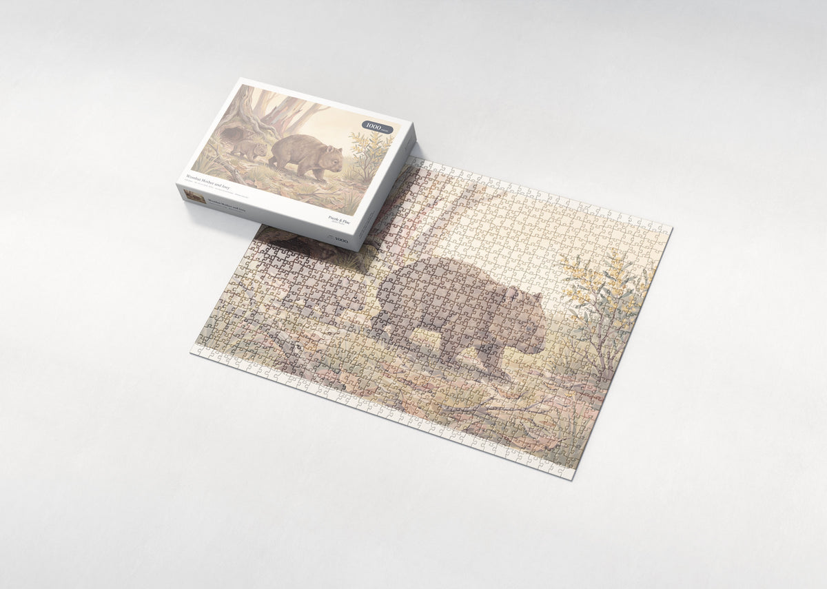 Wombat Mother and Joey jigsaw puzzle - box and puzzle