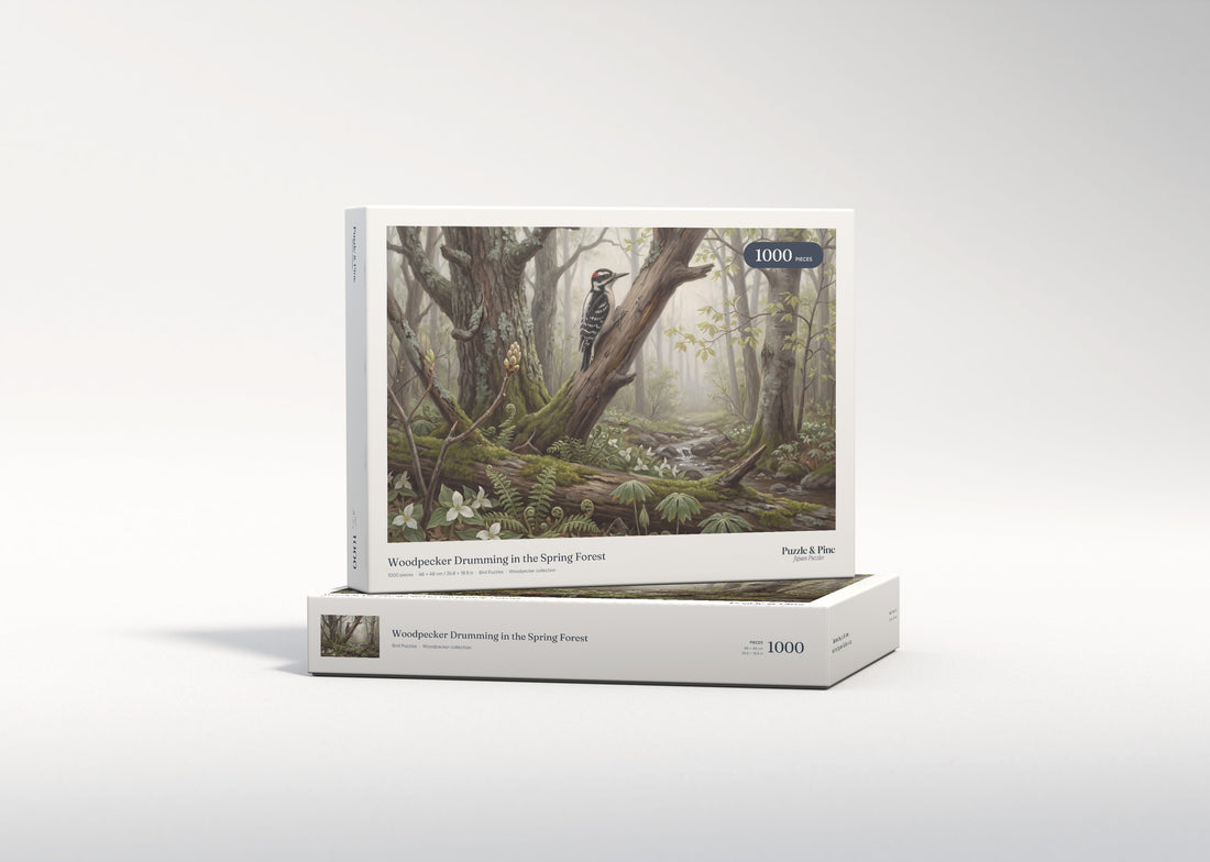 Woodpecker Drumming in the Spring Forest jigsaw puzzle - gift box