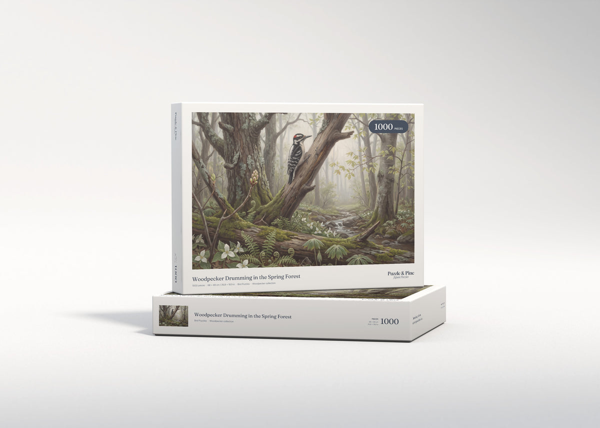 Woodpecker Drumming in the Spring Forest jigsaw puzzle - gift box
