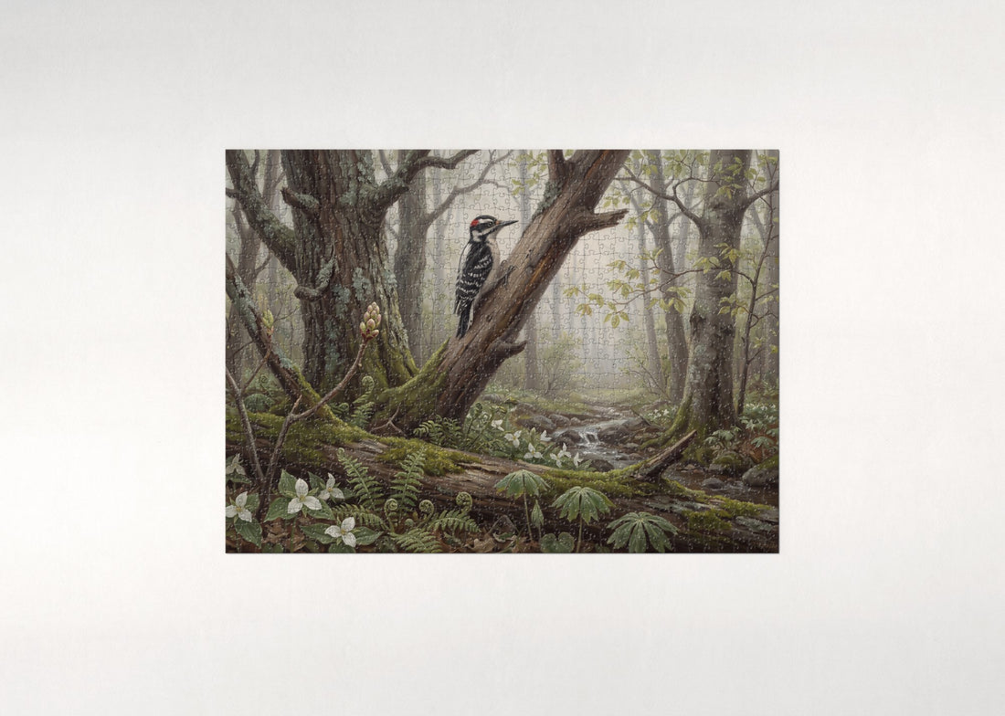 Woodpecker Drumming in the Spring Forest jigsaw puzzle - gift box