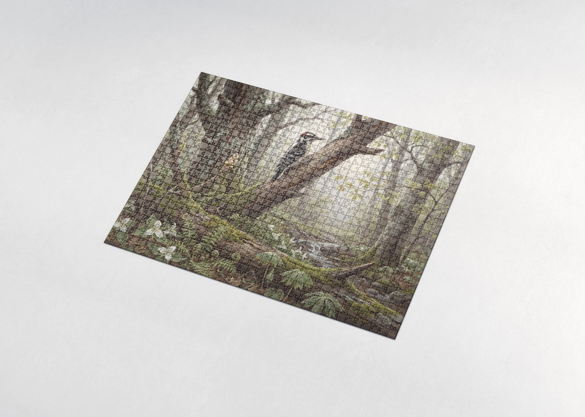 Woodpecker Drumming in the Spring Forest jigsaw puzzle - assembled puzzle