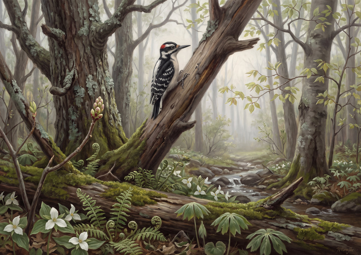 Woodpecker Drumming in the Spring Forest jigsaw puzzle