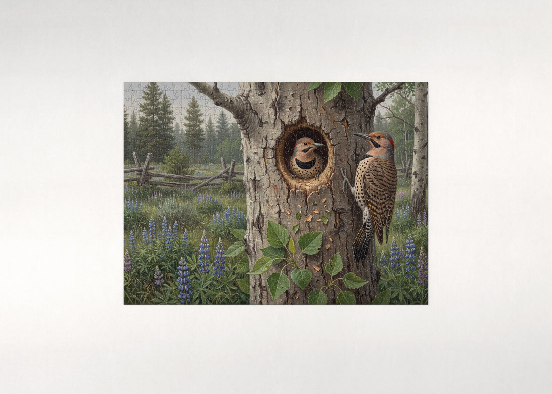 Woodpecker Pair at the Nest Hole jigsaw puzzle - gift box