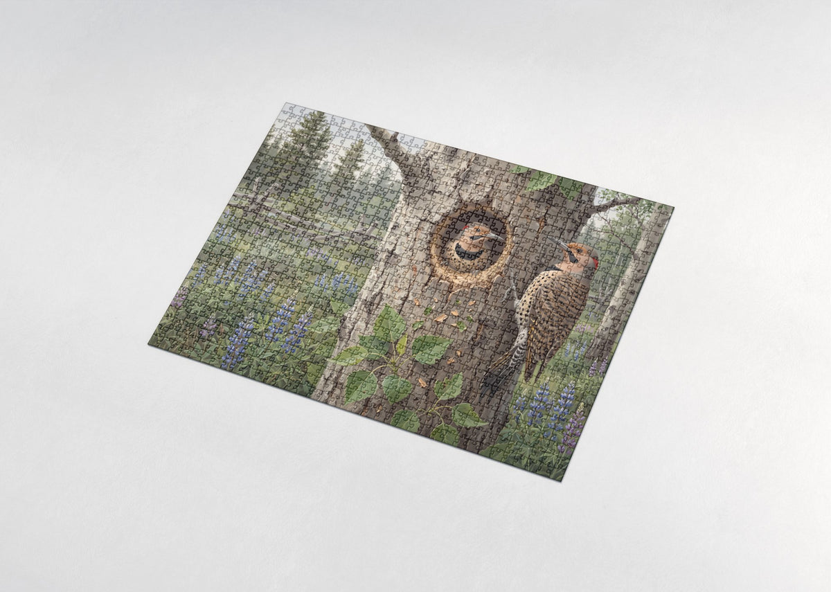 Woodpecker Pair at the Nest Hole jigsaw puzzle - assembled puzzle