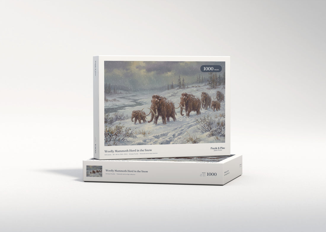 Woolly Mammoth Herd in the Snow jigsaw puzzle - gift box