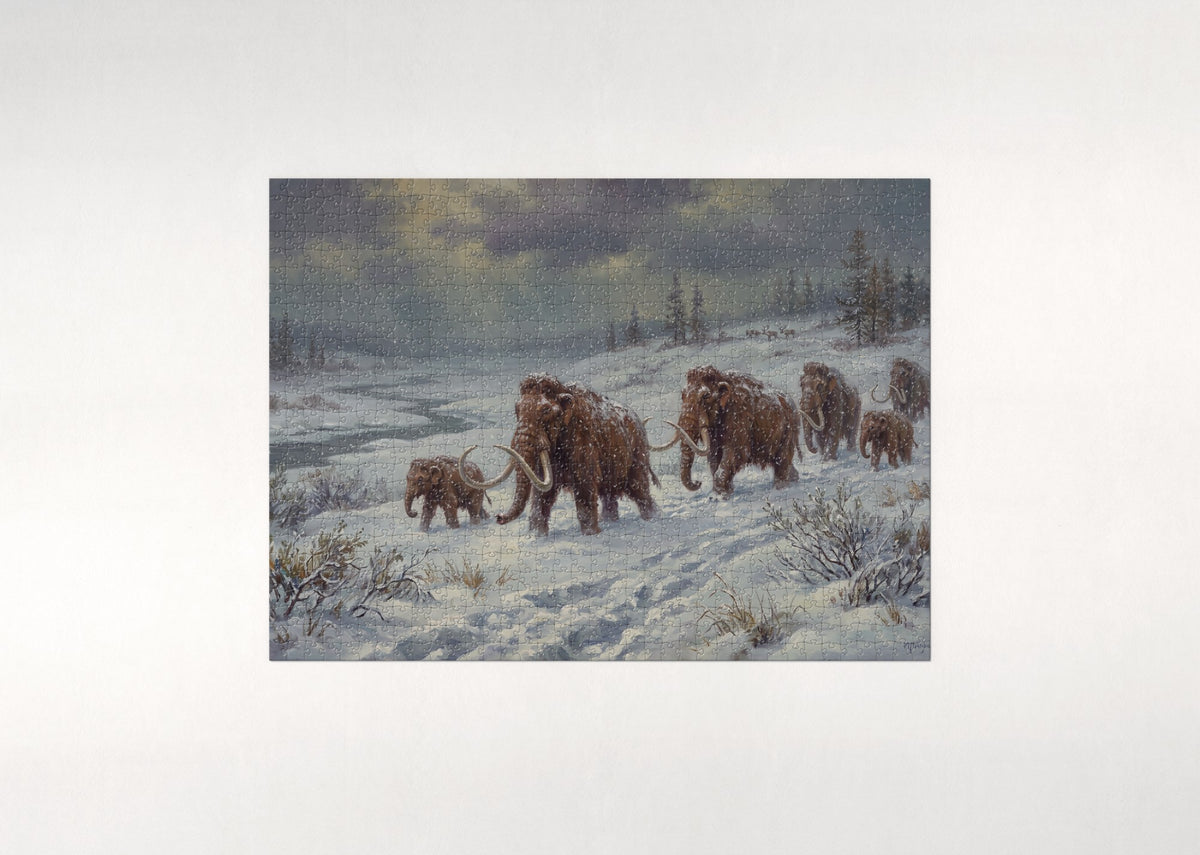 Woolly Mammoth Herd in the Snow jigsaw puzzle - flat puzzle