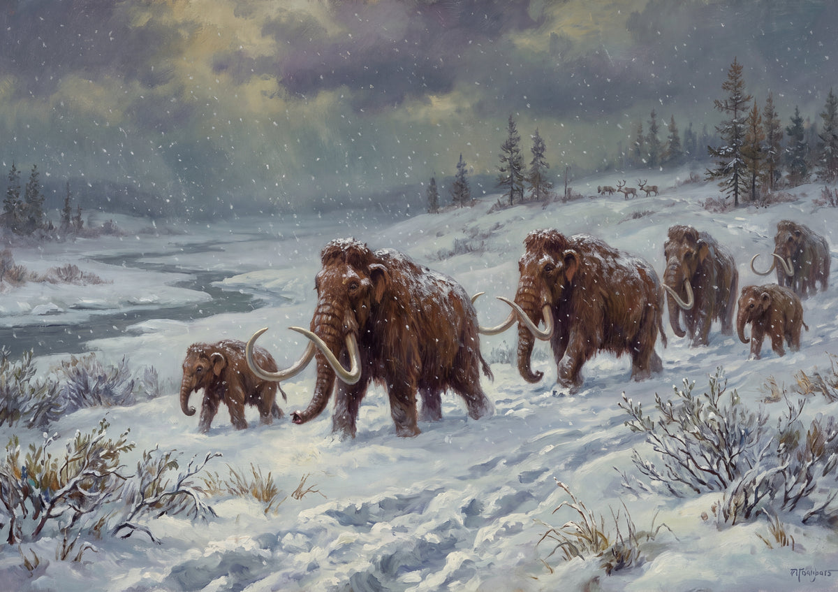 Woolly Mammoth Herd in the Snow jigsaw puzzle