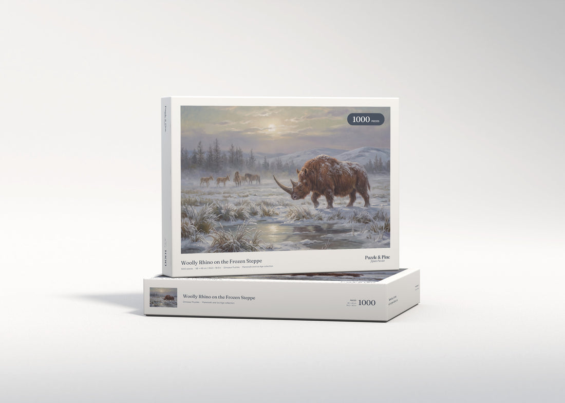 Woolly Rhino on the Frozen Steppe jigsaw puzzle - gift box