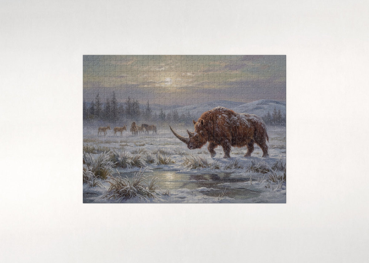 Woolly Rhino on the Frozen Steppe jigsaw puzzle - flat puzzle
