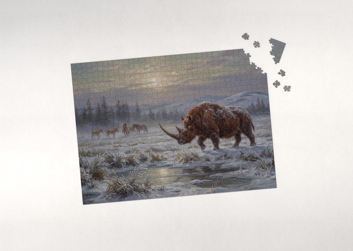 Woolly Rhino on the Frozen Steppe jigsaw puzzle - puzzle with loose pieces