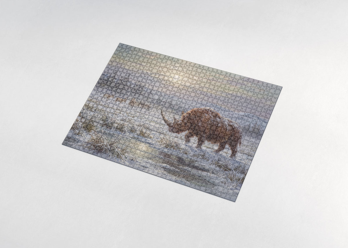 Woolly Rhino on the Frozen Steppe jigsaw puzzle - assembled puzzle