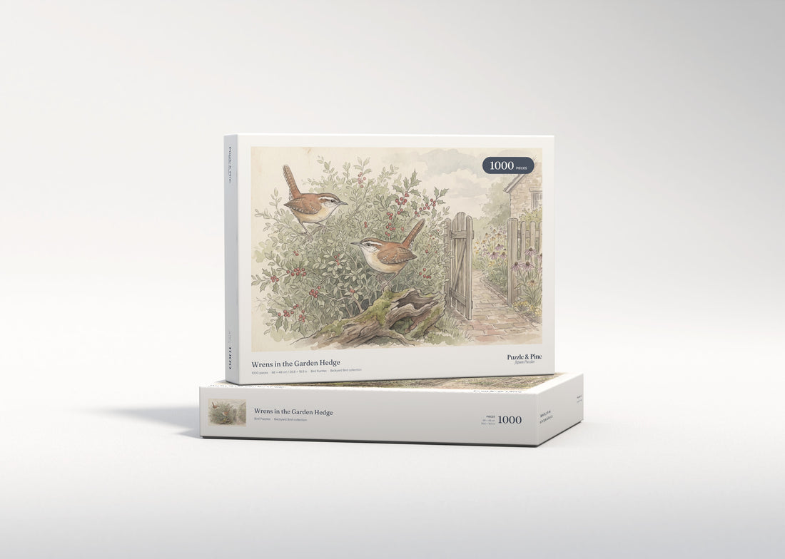 Wrens in the Garden Hedge jigsaw puzzle - gift box