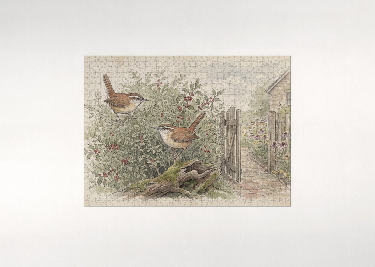 Wrens in the Garden Hedge jigsaw puzzle - flat puzzle