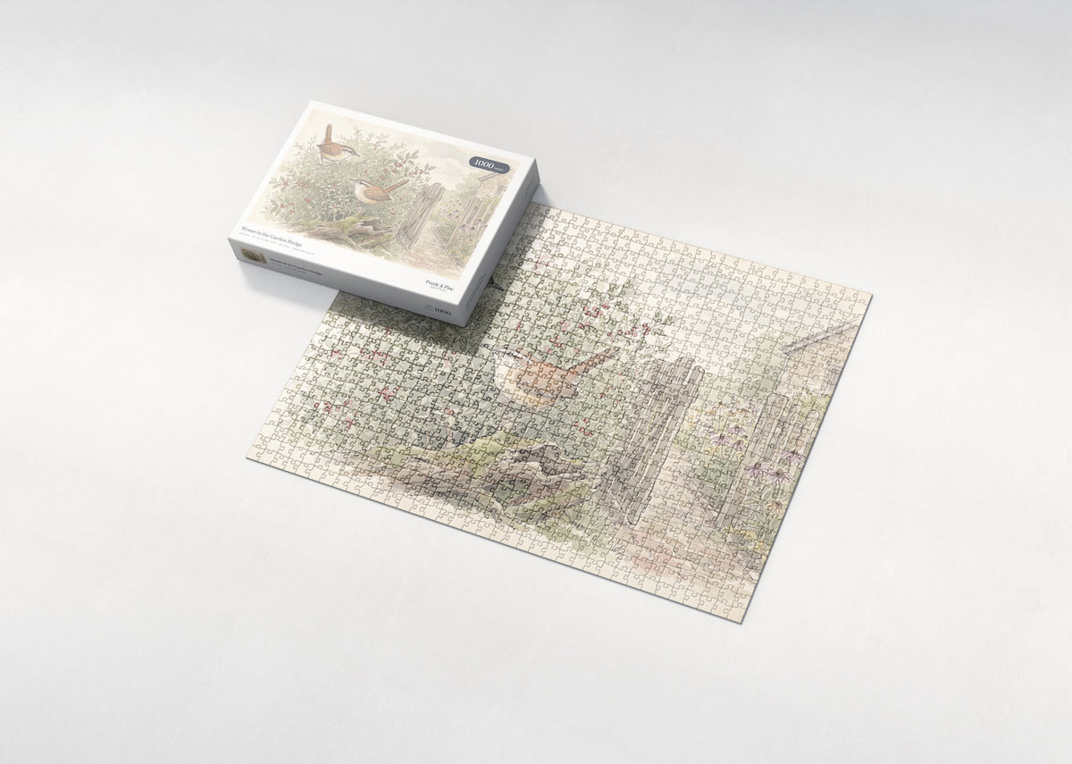 Wrens in the Garden Hedge jigsaw puzzle - box and puzzle