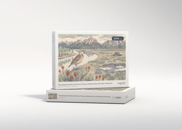 Wyoming State Bird and Flower: Western Meadowlark and Indian Paintbrush jigsaw puzzle - gift box