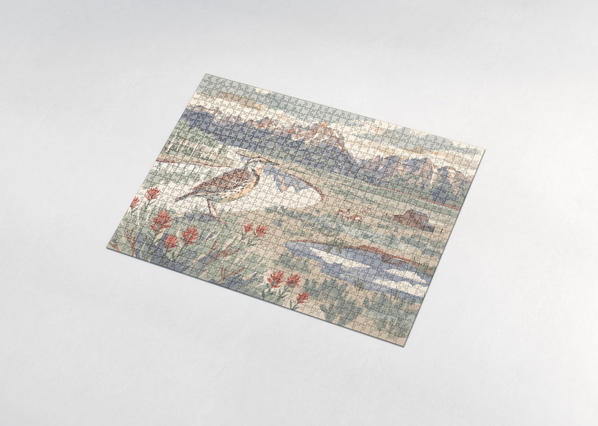Wyoming State Bird and Flower: Western Meadowlark and Indian Paintbrush jigsaw puzzle - assembled puzzle