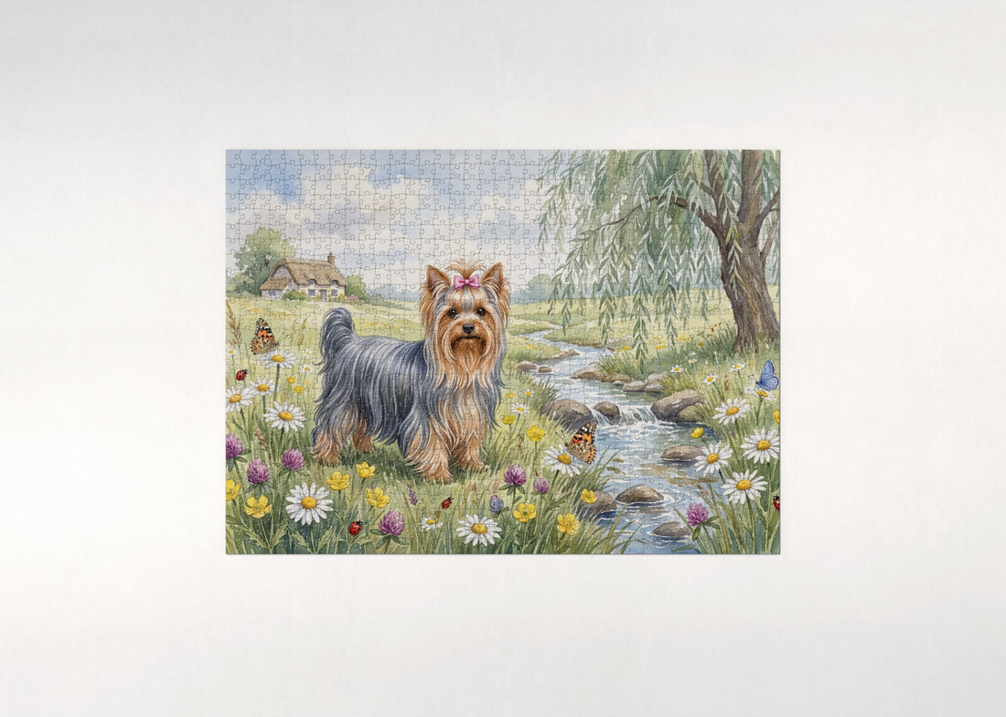 Yorkie in the Daisy Meadow jigsaw puzzle - gift box