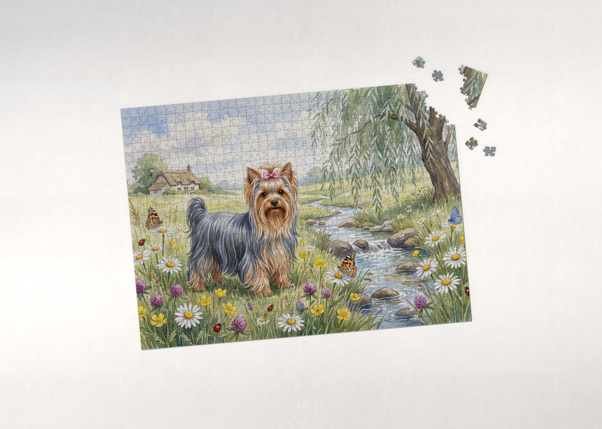 Yorkie in the Daisy Meadow jigsaw puzzle - puzzle with loose pieces
