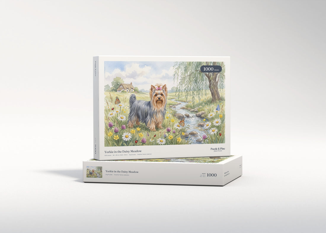 Yorkie in the Daisy Meadow jigsaw puzzle - gift box
