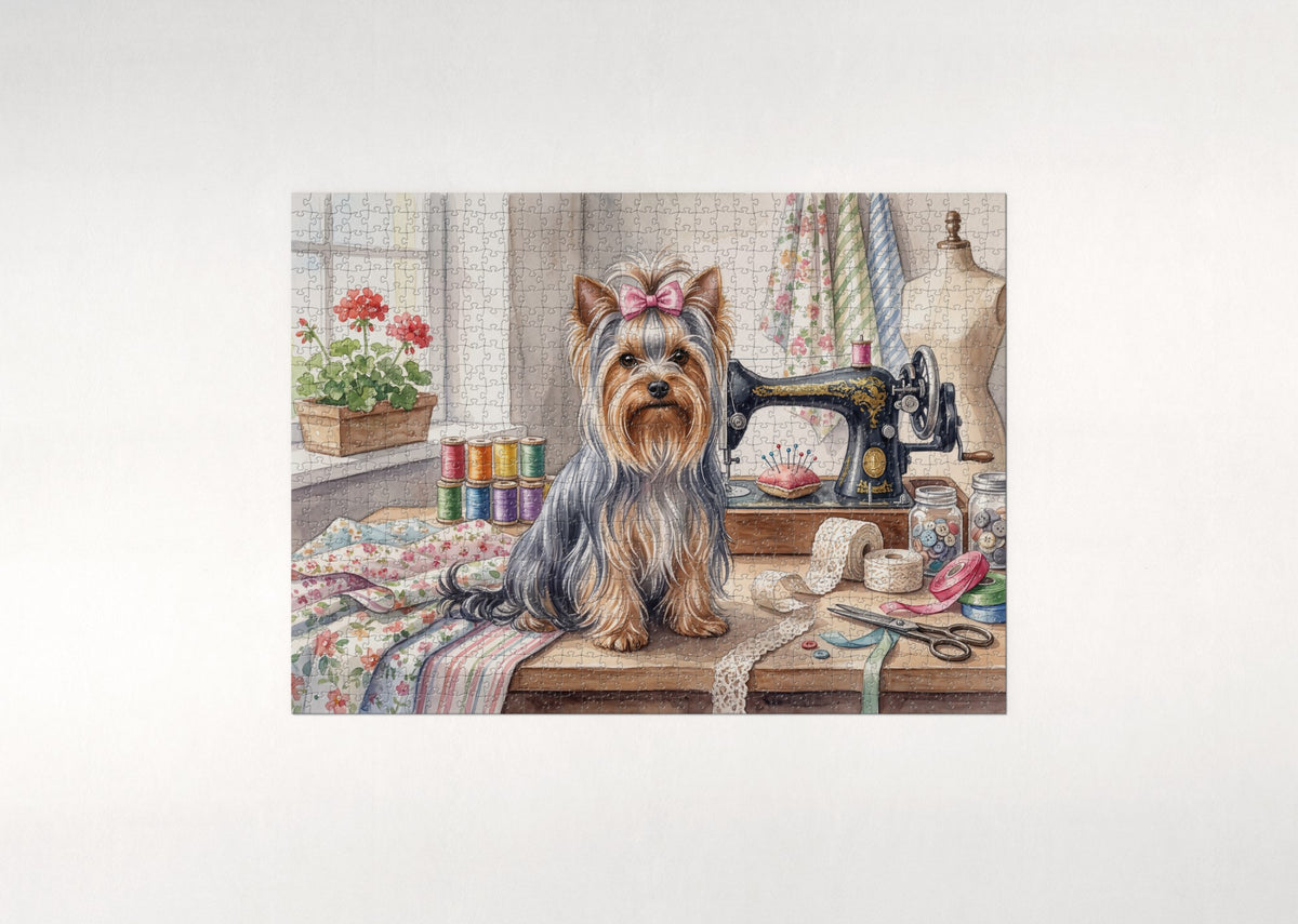 Yorkie in the Sewing Room jigsaw puzzle - flat puzzle