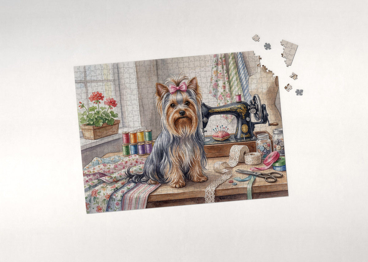 Yorkie in the Sewing Room jigsaw puzzle - puzzle with loose pieces