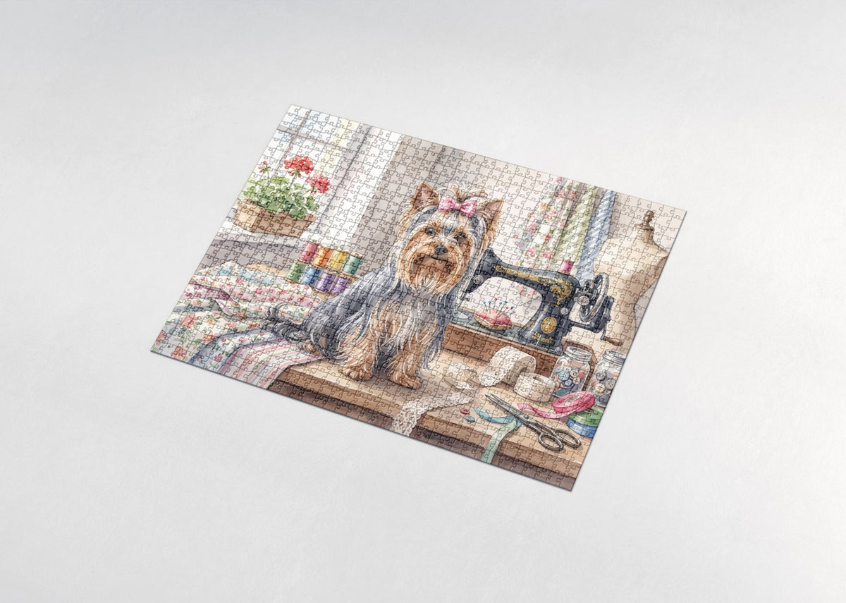 Yorkie in the Sewing Room jigsaw puzzle - assembled puzzle