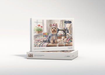 Yorkie in the Sewing Room jigsaw puzzle - gift box
